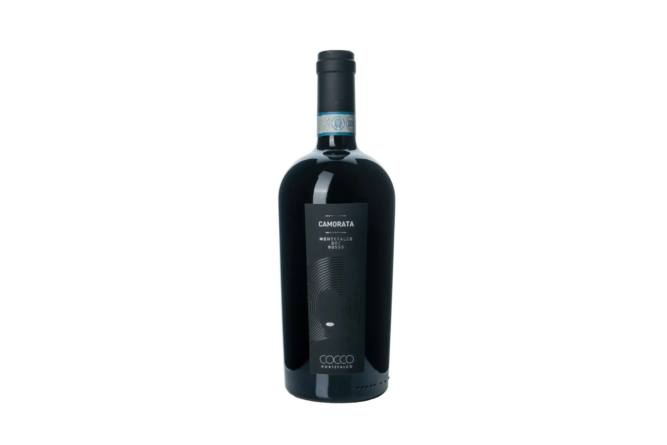 Product photo of a bottle of red wine on a white background
